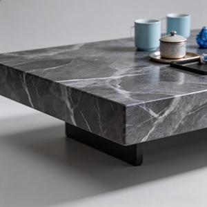 Mesa de Centro Moderna de Lujo, Cuadrada, de Mármol, Geométrica, para Sala de Estar, con Bandeja Empotrada - Product Image 1