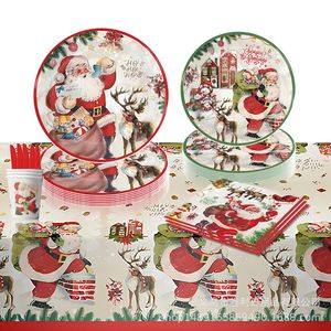 Ensemble de vaisselle jetable pour fête de Noël, assiettes en papier, serviettes, couverts, thème Père Noël, design de dessin animé pour les célébrations de Noël - Product Image 2
