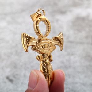 Yunnique - Collares con Colgante de Acero Inoxidable Personalizados para Hombre, Amuletos con Cruz Ankh Egipcia, Ojo de Horus, Mitología, Dos Tonos, Estilo Gótico - Product Image 4