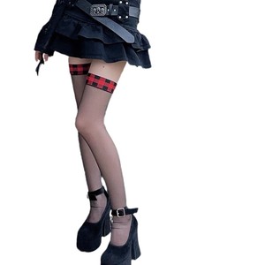 Mu Ruan Houndstooth Ultra Thin 15D Transparent Thigh High Socks Women's JK Uniform Style Long Suspender Socks - Product Image 4