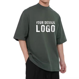 America Fashion 100% Cotton Heavyweight Oversized <b>Mens</b> T Shirt Summer Casual <b>Turtleneck</b> Mock Neck Vintage <b>Men's</b> T Shirt - Product Image 2