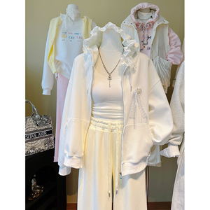 Cardigan à capuche décontracté pour <span class=keywords><strong>femme</strong></span> de haute qualité avec dentelle et patchwork en dentelle, <span class=keywords><strong>streetwear</strong></span>, veste à capuche pour <span class=keywords><strong>femme</strong></span> - Product Image 4