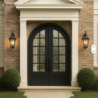 Puerta Corredera de Entrada de Vidrio con Marco de Aluminio Arqueado Moderno Personalizado, Aislamiento Térmico y Acústico, Diseño de Rejilla para Apartamentos Exteriores