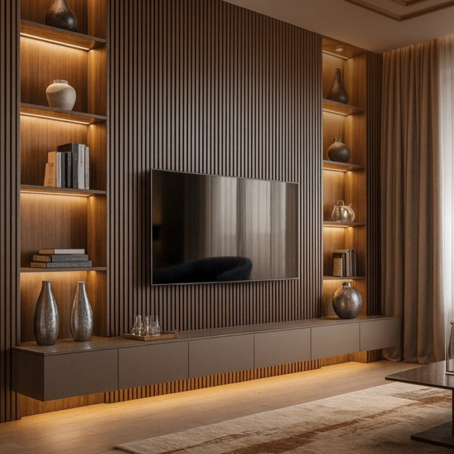 TV Wall Cabinet for Apartments Living Room Cabinet for Villas Storage Wall Unit for Condos