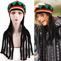 Cosplay Jamaican Trenzas Sucias Pelucas Octogonales Hilos de Lana Halloween Reggae Sombreros Boinas de Paja para Decoraciones de Fiesta Suministros