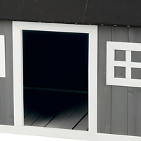 Jaula para Perros Moderna de Madera Gris, Ecológica e Impermeable, con Techo de Asfalto, Refugio Elevado para Exteriores y Ventanas Decorativas