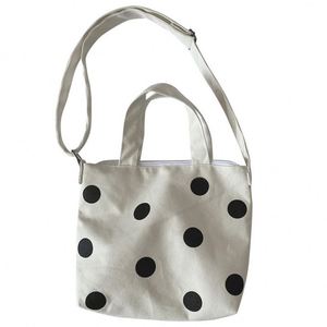Hot Sale Custom Logo Chic Polka Dot Design <b>Large</b> Canvas Crossbody <b>Bags</b> Cotton Fabric Dual Handle <b>Tote</b> Shopping <b>Bag</b> <b>with</b> <b>Zipper</b> - Product Image 1
