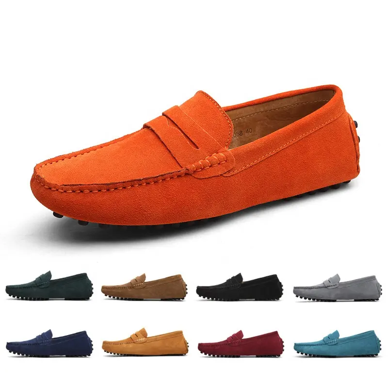 Custom Logo Men Driving Leather Comfortable Breathable Flat Loafer Moccasins Shoes For Men