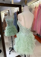 Nouvelle Arrivée Robe de Soirée de Luxe à Volants et Perles, Courte, Robe de Bal Lourde Perlée, pour Cocktail et Soirée de Remise de Diplôme