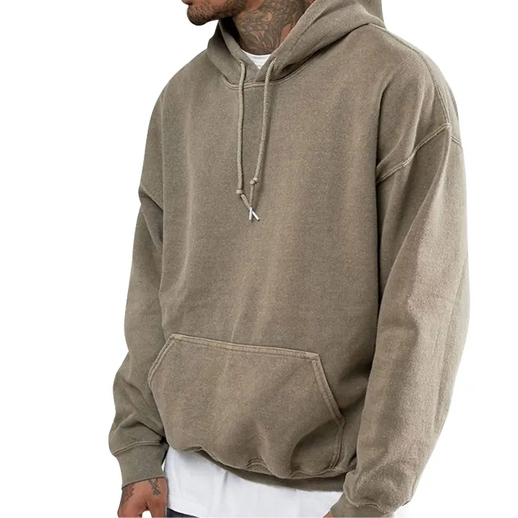 Thời Trang Đường Phố Người Đàn Ông Quá Khổ Trống Bề Mặt Đá Rửa Hoodies