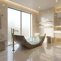 Baignoire autoportante de luxe en travertin gris argenté, moderne et écologique, pour hôtels, villas et projets de salles de bain intérieures