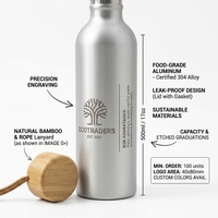 Bouteille d'eau en aluminium personnalisée avec couvercle en bambou, logo gravé, bouteille de sport, OEM ODM, MOQ 1000