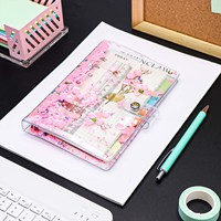 Protège-cahier A5 A6 A7 avec règle, couverture de planificateur en PVC pailleté, coque de carnet rechargeable scintillante, 6 anneaux ronds, classeur de budget