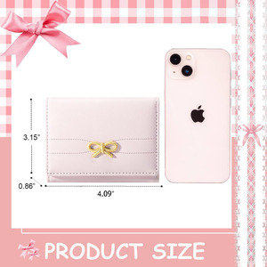 Coquette - Style Mini <b>Wallet</b> with Golden <b>Metal</b> Bow, Soft PU Leather Material for Daily Cash, Card, and Photo Storage - Product Image 5