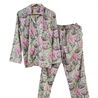 Pyjama indien fait main en popeline 100% coton, respirant, lisse, élégant, imprimé floral, vêtements de nuit décontractés de luxe, hiver-printemps