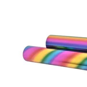Yeni tasarım dekoratif yanardöner gökkuşağı çok renkli baskı rulo sıcak damgalama folyo kağıt tekstil