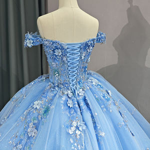Jancember 6655 Tulle biru muda 3D bunga putri manis 15 16 ulang tahun Quinceanera Prom - Product Image 5