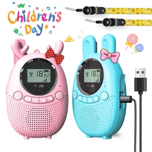 Walkie-talkie infantil com carregador USB para crianças, carrinho recarregável para acampamento, caminhadas, interior e exterior, dia das crianças