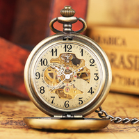 Jam Saku Mekanik Antik Berdesain Bunga & Berlian Imitasi, Liontin Retro dengan Rantai Fob, Penggerak Manual