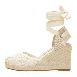 Sandales d'été pour femmes à <span class=keywords><strong>talon</strong></span> compensé haut, à bride cheville, bout fermé, plateforme épaisse, style espadrilles, sexy, à lacets - Product Image 3