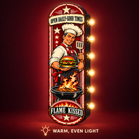 Enseigne LED Chef Burger, enseigne lumineuse vintage en métal, enseigne publicitaire pour restaurant de restauration rapide, bar, décoration murale, pub