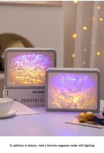 Lampe de nuit personnalisée USB à cadre d'art moderne Lampe de sculpture en papier carrée à LED blanc chaud dans le style d'un château en mouvement pour la décoration intérieure de la chambre à coucher - Product Image 4