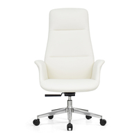 Chaise de bureau de direction de luxe en cuir blanc et placage de bois naturel, design haut de gamme, pour manager, vente en gros OEM