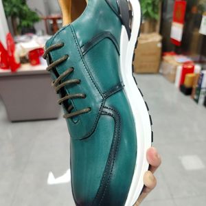 Genuine Leather Men's Walking Shoes <b>Round</b> Toe Low Heel <b>Cushioned</b> Rubber Outsole Solid Color Casual Business Style - Product Image 3