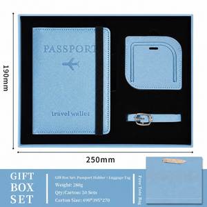 Logo Pu Leather Passport Cover Strap Luggage Tag Set Custom Embossed <b>Travel</b> <b>Document</b> <b>Holder</b> Gift Box Bag Promotional - Product Image 5