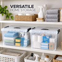 Boîte de rangement transparente en PP 16L, empilable sur mesure avec poignée, organisateur de linge de maison et de serviettes pour armoire