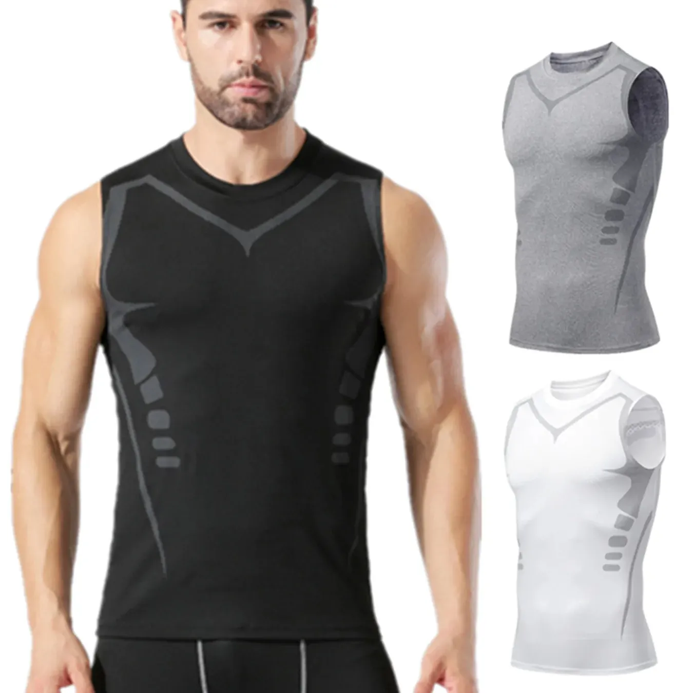 Camisa sin mangas de secado rápido para hombre, compresión atlética de estiramiento medio para entrenamiento, correr, entrenamiento, camiseta sin mangas, medias