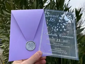 Cartes d'Invitation Mariage Acrylique Personnalisées pour Cérémonie et Événements, <span class=keywords><strong>Faire</strong></span>-<span class=keywords><strong>part</strong></span> de Mariage avec Cachet de Cire et Décoration Végétale - Product Image 6