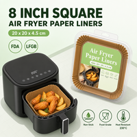 Lot de 125 feuilles de papier sulfurisé carrées de 20 cm pour friteuse à air - Certifié FDA - Usine source - 38 g/m² - Antiadhésif - Jetable