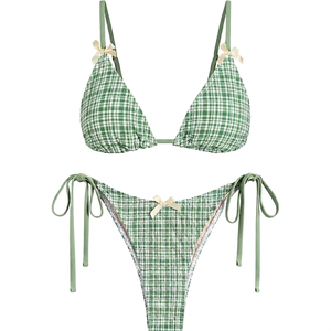 Conjunto de Bikini Negro con Estampado Animal para Mujer, Top Triangular con Cuello en V, Braguita Brasileña con Ribete de Encaje, Spandex/Poliéster Elástico, Sin Costuras, de Secado Rápido - Product Image 1