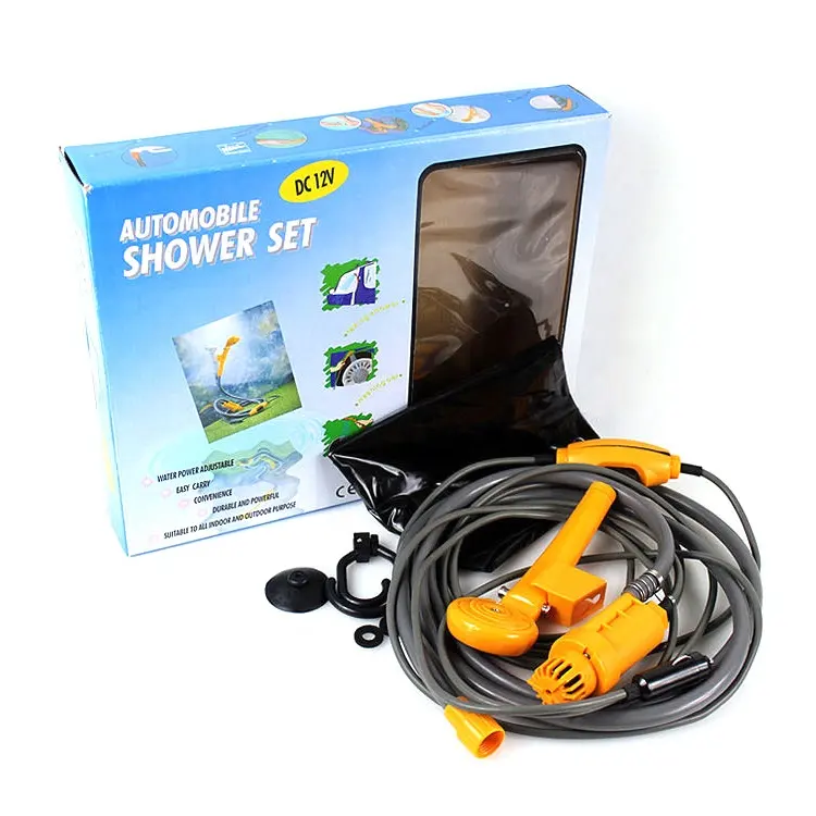 Douche sacs à eau 12/24V Camping randonnée pompe voyage touristique seau extérieur bain électrique Portable arroseur voiture nettoyage pour animaux de compagnie