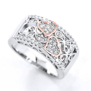 T0687 Anello da Donna in Oro Bianco con Diamanti Naturali Taglio a Cuore, Fede di Fidanzamento, Colore G - Product Image 2