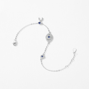 S925 silver Gold Plated Eye Chain <b>Bracelet</b> With Blue Crystal And H Charm Minimalist Women's Everyday Wear Jewelry - Product Image 5