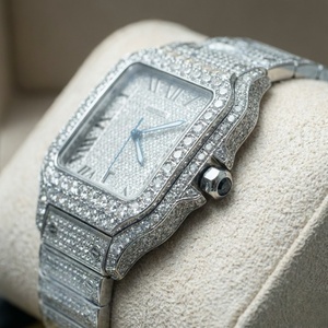 Iced Out Diamond Square <strong>Watch</strong> Full Bling CZ Encrusted <strong>Silver</strong> Roman Numeral Dial Luxury Dress <strong>Watch</strong> for <strong>Men</strong> Hip Hop Style - Product Image 6