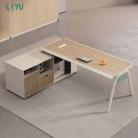 Bureau de direction intelligent LIYU avec finition bois, multiprise intégrée et station de charge USB