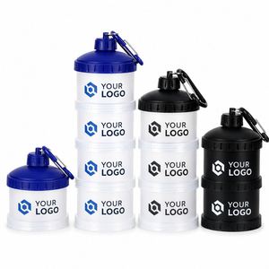 Wholesale Custom Logo Stackable <b>Protein</b> Powder Container Portable Gym Fitness Supplement Storage Funnel <b>Bottle</b> with Carabiner - Product Image 1