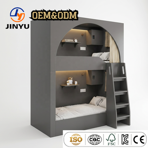 Lit capsule hôtelier de style château moderne, lit de dortoir en bois gris avec escalier, module de couchage de luxe pour projets commerciaux - Product Image 1