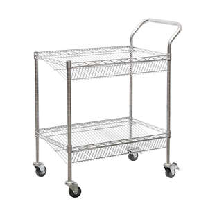 Chariot à paniers métalliques double couche pour hôpital, chariot de rangement roulant réglable pour la maison - Product Image 1