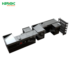 Mostrador de Caja Modular en Forma de U/L para Supermercado, con Barandilla de Seguridad y Estante Lateral de Exhibición - Product Image 2
