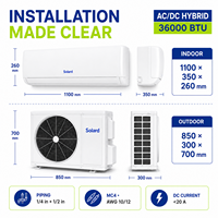 Climatiseur solaire 36000 BTU 3HP hybride DC Inverter Split AC, refroidissement et chauffage, 80-380V AC 110-240V, SANYO Twin Rotary R410A