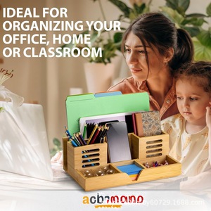 Bamboo Desktop Organizer 4 Layers Wooden <b>Storage</b> <b>Box</b> For Office Stationery <b>Document</b> Holder - Product Image 2