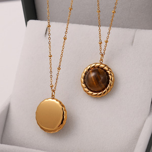 Collar con Colgante de Ojo de Tigre, Acero Inoxidable, Bañado en Oro, con Engaste de Bisel, Joyería de Moda para Mujer, Regalo - Product Image 2