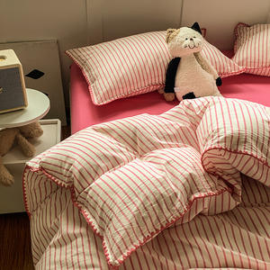 Nouveau A classe couleur tissé tout coton lavé coton contrastant <span class=keywords><strong>personne</strong></span> seule pur coton 3 4 pièces ensemble de literie - Product Image 5