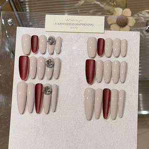 Franse Acryl Full-Cover Nagels 6pcs-zacht Puur Verlangen Ontwerp Langdurige Rode Achtergrond Roze Toon Wit Pantser - Product Image 4