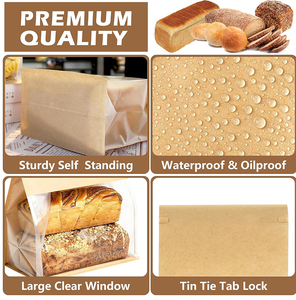 Sac en papier kraft personnalisé avec logo, résistant à l'huile, pour <span class=keywords><strong>boulangerie</strong></span>, <span class=keywords><strong>pain</strong></span>, qualité alimentaire, fond plat, avec fermeture à boucle métallique pour beignets et biscuits sucrés - Product Image 4