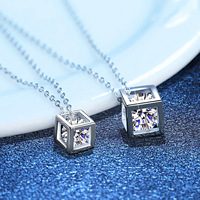 Collier chaîne croisée LiXin tendance en moissanite d'un carat, forme cube de sucre, en argent sterling 925 plaqué platine, certifié troisième qualité